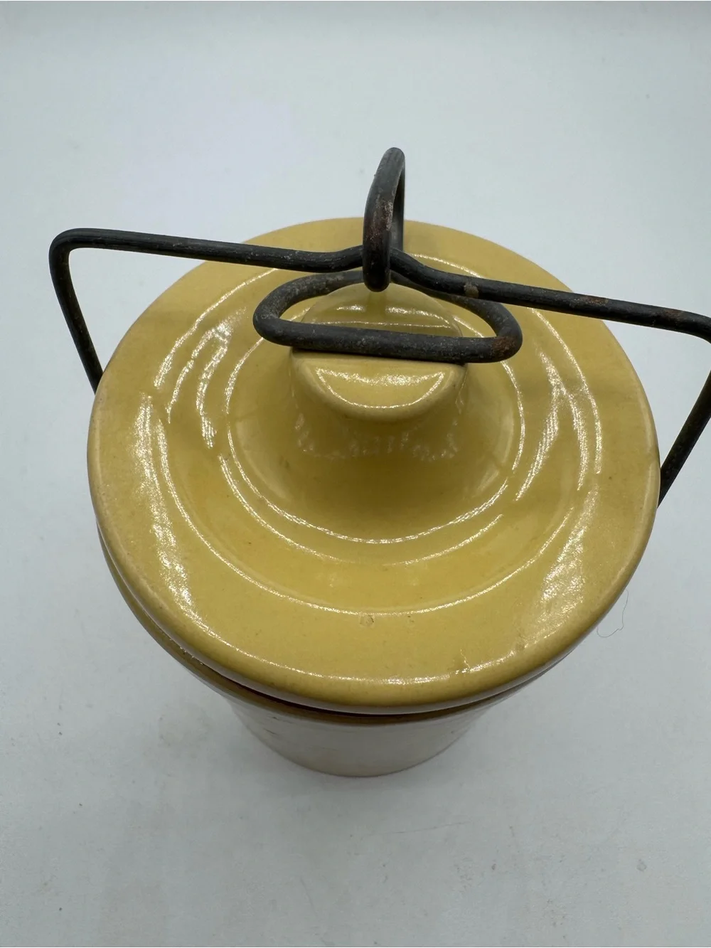 Vintage Stoneware Ceramic Crock Jar with Wire Clasp Lid 5